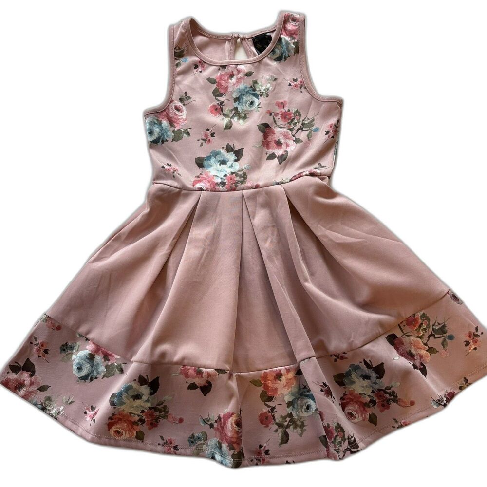 2 Hip Girl's Pink Rose Floral Dress Sz 8 Valentines Easter